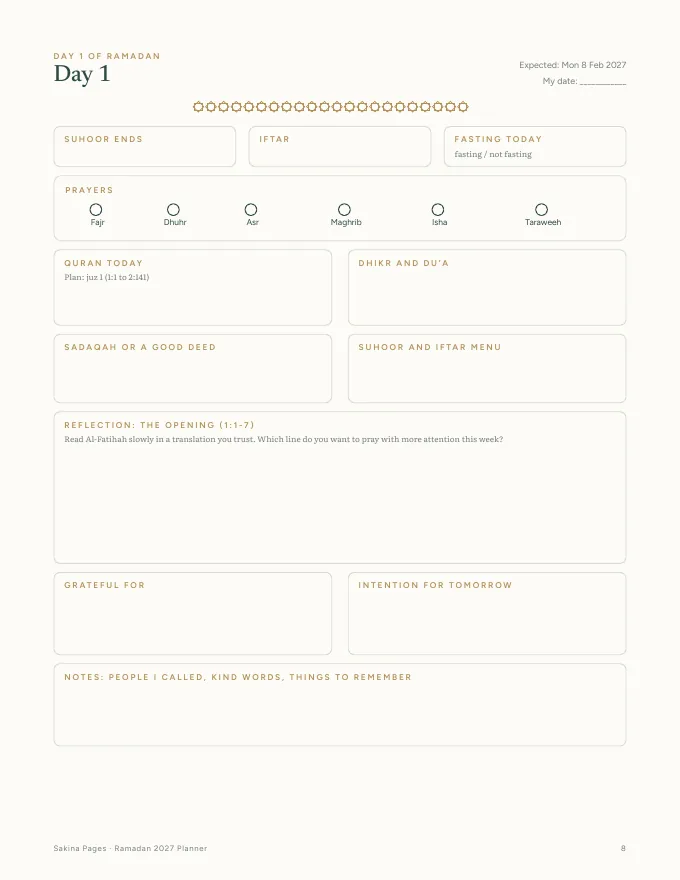 Inside pages of the Ramadan 2027 Planner